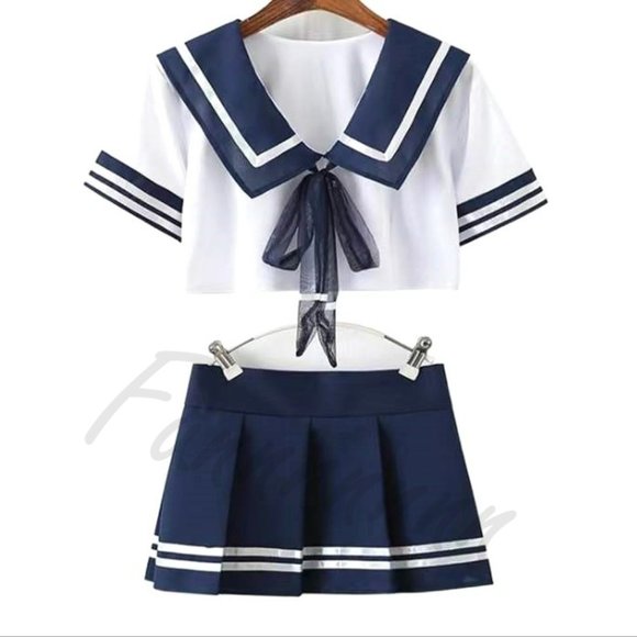 Large Size Japanese Style Navy Bule Cosplay Student Uniform Kawaii Lingerie - Picture 5 of 11